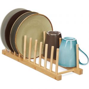 Image de Relaxdays Égouttoir, pour 10 assiettes, planches à découpées, support à couvercles, vaisselle, range-planche en bambou