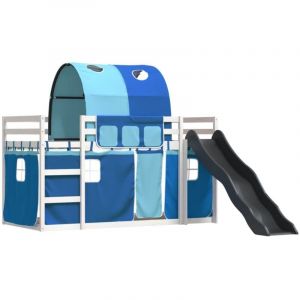 VidaXL Lit Superposé Avec Toboggan Et Rideaux Bleu 80x200 Cm
