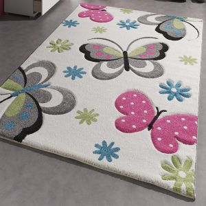 Image de Unamourdetapis UN AMOUR DE TAPIS Tapis de salle à manger KIDS PAPILLONS Tapis Enfants Plusieurs dimensions et couleurs disponibles