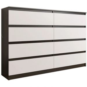 Image de Hucoco REINE Commode contemporaine Chambre/Salon/Bureau 120x40x98cm 8 tiroirs Meuble de rangement scandinave Dressing Wenge/Blanc