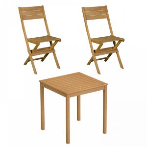 Oviala Ensemble table et 2 chaises pliantes en bois d'eucalyptus - Bois