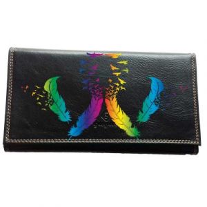 Syl'la Compagnon Porte Chequier Portefeuille Porte carte Porte monnaie Noir Plume oiseau colore