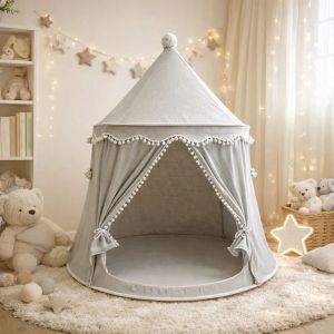 Tente enfant ch&acirc;teau de f&eacute;e avec tapis - gris