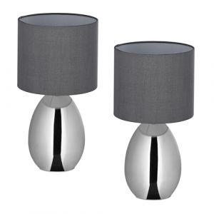 Relaxdays Reladays Lampe de Chevet, Lot de 2, c&acirc;ble avec Interrupteur, Douille E14, H x D : 33,5 x 18 cm, argent&eacute; et Gris