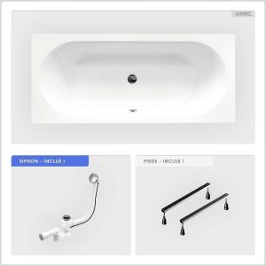 Baignoire rectangulaire - 170 x 75 cm - sans Habillage - avec Pieds - Vidage Chrome - VITAE