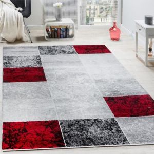 Paco Home - Tapis De Créateur Contemporain à Carreaux Marbré En Gris Rouge 80x150 cm