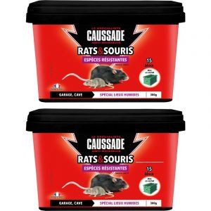 Caussade Lot de 2 Boites - Anti Rats & Souris | 30 Blocs | Lieux Humides | Garage Cave | 2X 300g | Espèces résistantes | Efficacité Maximale
