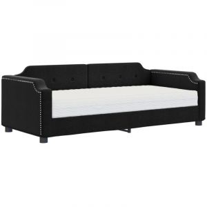 VidaXL Lit de jour avec matelas noir 90x200 cm tissu
