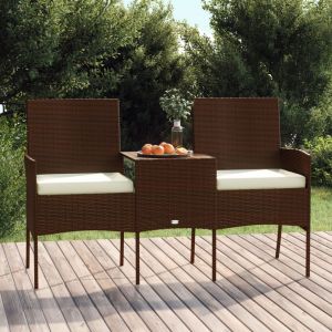 VidaXL Canapé de jardin 2 places et table basse Résine tressée Marron