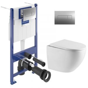 Villeroy & Boch ViConnect Pro S Pack WC bâti-support + WC sans bride Swiss Aqua Technologies + plaque (VICONFUSTQ-2CHAMZ)