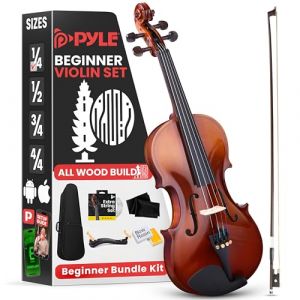 Pyle Kit de Démarrage pour Violon Débutant Taille 1/4- Violon Enfant/Adulte-Ensemble de Départ avec Étui de Transport, Cordes de Rechange, Accordeur Numérique, Repose-Épaule et Chiffon de Nettoyage