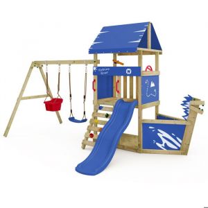 Wickey Tour de jeu DinkyHouse pour tout-petits avec toboggan et proue de navire - bleu