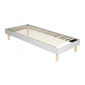Adrien - Solide et Confortable Sommier Tapissier gris + Pieds en 20 cm pour matelas en 90x200 - 13 Lattes - Montage Rapide et Facile - revetement