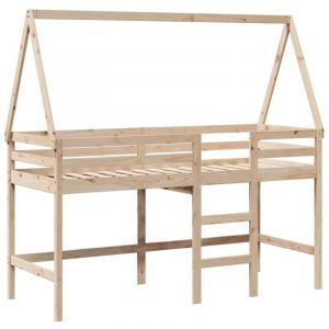 VidaXL Lit superposé et échelle et toit 90x200 cm bois de pin massif, lit intermédiaire, lit mezzanine avec échelle, lit mezzanine pour enfants
