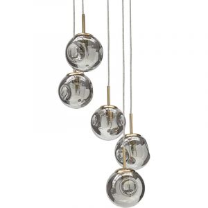 Beliani Lustre Transparent et Cuivré en Verre Rond Design Moderne 5 Ampoules Ralfes