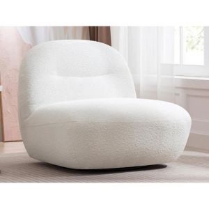 Vente-unique - Fauteuil pivotant en tissu bouclette blanc pozeti