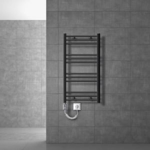 ECD Germany Radiateur Sèche-serviettes Électrique ECO 500x800 mm, Anthracite, Radiateur Courbé avec Connexion Latérale, Élément Chauffant 600 W Chromé, Radiateur de Salle de Bains Moderne
