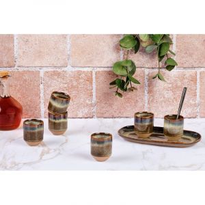 Lot de 6 tasses en gr&egrave;s marron D5.3