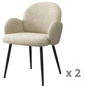 Lot de 2 Chaises en tissu bouclé Mastic et pieds métal noir