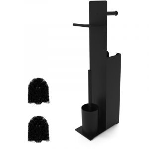Relaxdays Serviteur WC, Non Fixe, Brosse, 2 têtes de Brosse de Rechange, H x L x P : 67 x 22 x 12 cm, Noir