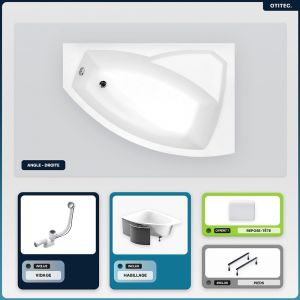 Baignoire asymétrique - 150 x 95 cm - Droite - avec Habillage - Pieds - Repose-tête - Vidage Chrome - RIMA