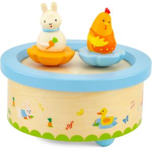 Ulysse Couleurs d'Enfance Boite &agrave; musique Poule et Lapin en bois multicolore 12x12x11,5 cm