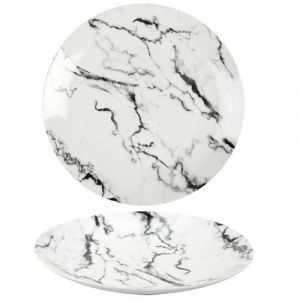 Toilinux - Lot de 12 assiettes de service effet marbre - Noir et Blanc