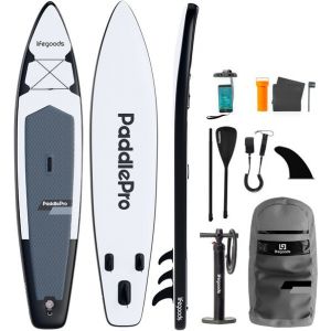 LifeGoods SUP Board Touring - Capacit&eacute; de charge 165 KG - 365 x 76 cm - Gonflable - Pack Sup complet - Blanc/Noir