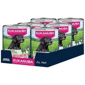 Eukanuba Life Care Aliment Humide Chien Senior 7 Ans + Toutes Races, Pâtée Riche en Agneau & Pommes de Terre, Oméga-3, L-Carnitine, Prébiotiques, sans OGM Colorants Conservateurs, 6 boîtes de 400g