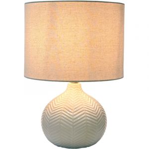 Relaxdays Lampe de Table Chevrons, Pied c&eacute;ramique, Abat-Jour Tissu E27, 42x30x30cm, Blanche