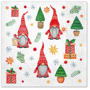 1001kdo - Lot de 20 serviettes en papier 33 x 33 cm Gnomes Noel