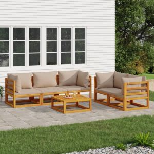 VidaXL Salon de jardin 6 pcs avec coussins taupe bois massif n/a