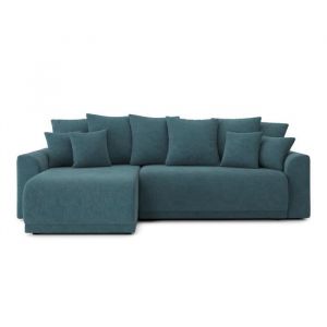 Image de Canapé d'angle convertible en tissu 4 places bleu paon