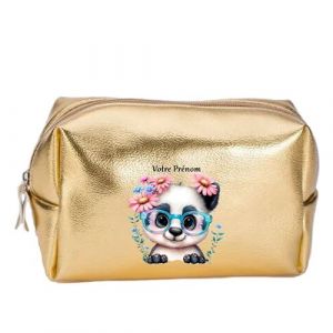 Grande trousse et pochette de maquillage doree Taperso avec motif Panda lunettes personnalisee