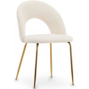 Privatefloor Chaise de salle à manger - Revêtue de tissu Bouclé - Amarna Blanc - Métal, Bois, Boucle - Blanc