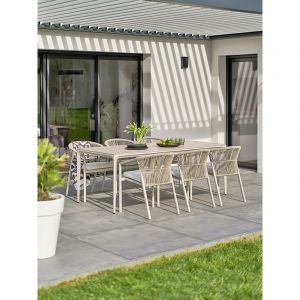 Remarquable Ensemble repas jardin 6 places céramique sur verre - Grège
