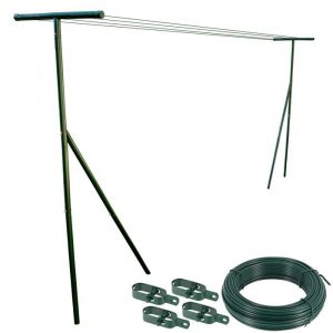 Etendoir à linge extérieur de jardin - longueur max 6m entre poteaux - Acier laqué - 30m de câbles acier - 4 tendeur - Ht 2m14
