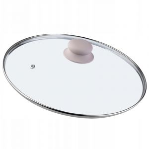 Couvercle en Verre avec Poign&eacute;e en Silicone et Anneau de Ventilation, Accessoire de Cuisine pour Po&ecirc;les, Marmites et Sauteuses (Beige, 28 cm) - Kadax