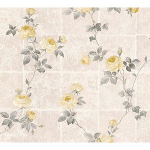 Image de Homemaison Papier Peint "Rosier Grimpant" sur Fond Graphique Jaune 10 ml x 0,53 m
