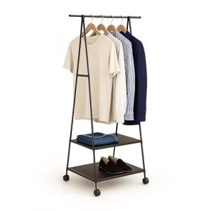 Relaxdays Porte-Manteau, avec roulettes et 2 étagères, H x L x P : 160 x 55 x 42 cm, métal, Tissu Non tissé, Noir