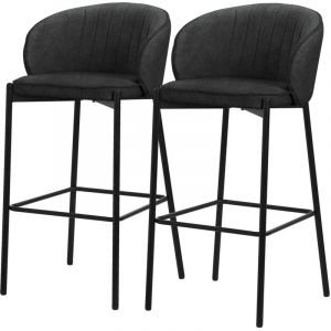 ML-Design Lot 2 Tabourets de Bar en Tissu Anthracite, H 76 cm, Chaises de Comptoir Rembourr&eacute;es, Dossier Arrondi et Repose-Pieds, Structure