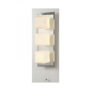 Diyas Applique murale IP44 Cube avec interrupteur à tirette 3 Ampoules chrome poli & Aluminium/verre opal