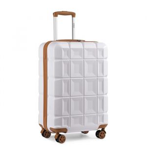 Valise Cabine Rigide 54x34x22cm Valise de Voyage 34L ABS avec 4 Roulettes avec Serrure TSA Blanc