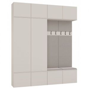 HAGA - Ensemble d’entrée avec 2 armoires + 2 porte-manteaux 6 crochets + banc 200x35x238 cm - beige cachemire