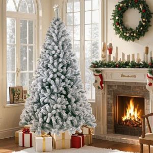 Bandridge Sapin de No&euml;l artificiel 180 cm - d&eacute;coration de No&euml;l - sapin enneig&eacute; - avec support m&eacute;tallique