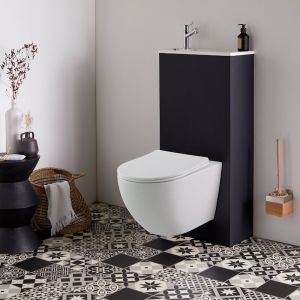 Pack WC suspendu avec lave-mains intégré + cuvette sans bride blanc mat fixations invisibles cyrus