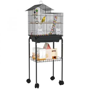 Pawhut Cage &agrave; oiseaux - 2 mangeoires 2 perchoirs - 46 x 36 x 120 cm - pour perruche calopsitte conure pinson canaris