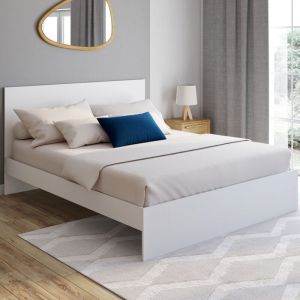Idmarket Lit double OMAHA avec t&ecirc;te de lit et sommier 160 x 200 cm blanc