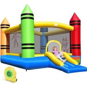 COSTWAY Ch&acirc;teau Aire de Jeux Gonflable avec Ventilateur 480 W Toboggan, Trampoline et 50 Balles pour Enfants 350 x 263 x 226 cm