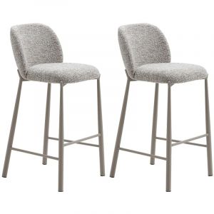 Lot de 2 tabourets en tissu textur&eacute; et m&eacute;tal taupe - Beige - JIZAK